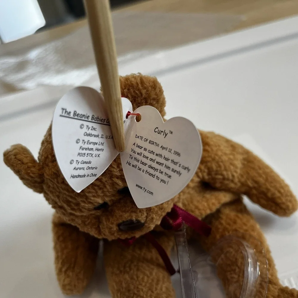 Lot 2 Vntg TY Beanie Babies Curly The Bear 1996 Chocolate Moose 1993 Plush Toys‎